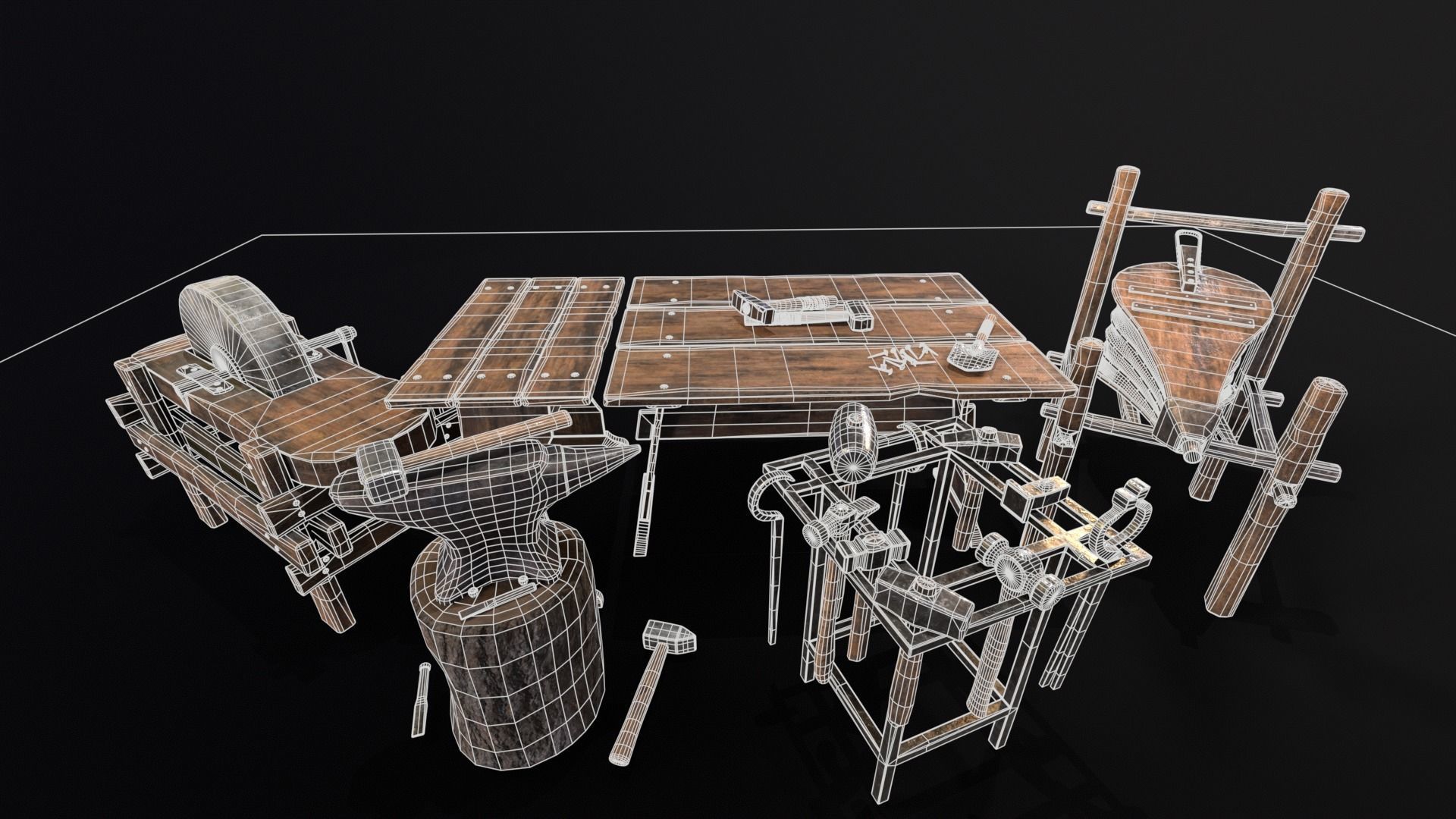 Medieval Blacksmith Set 3D Model Collection_9