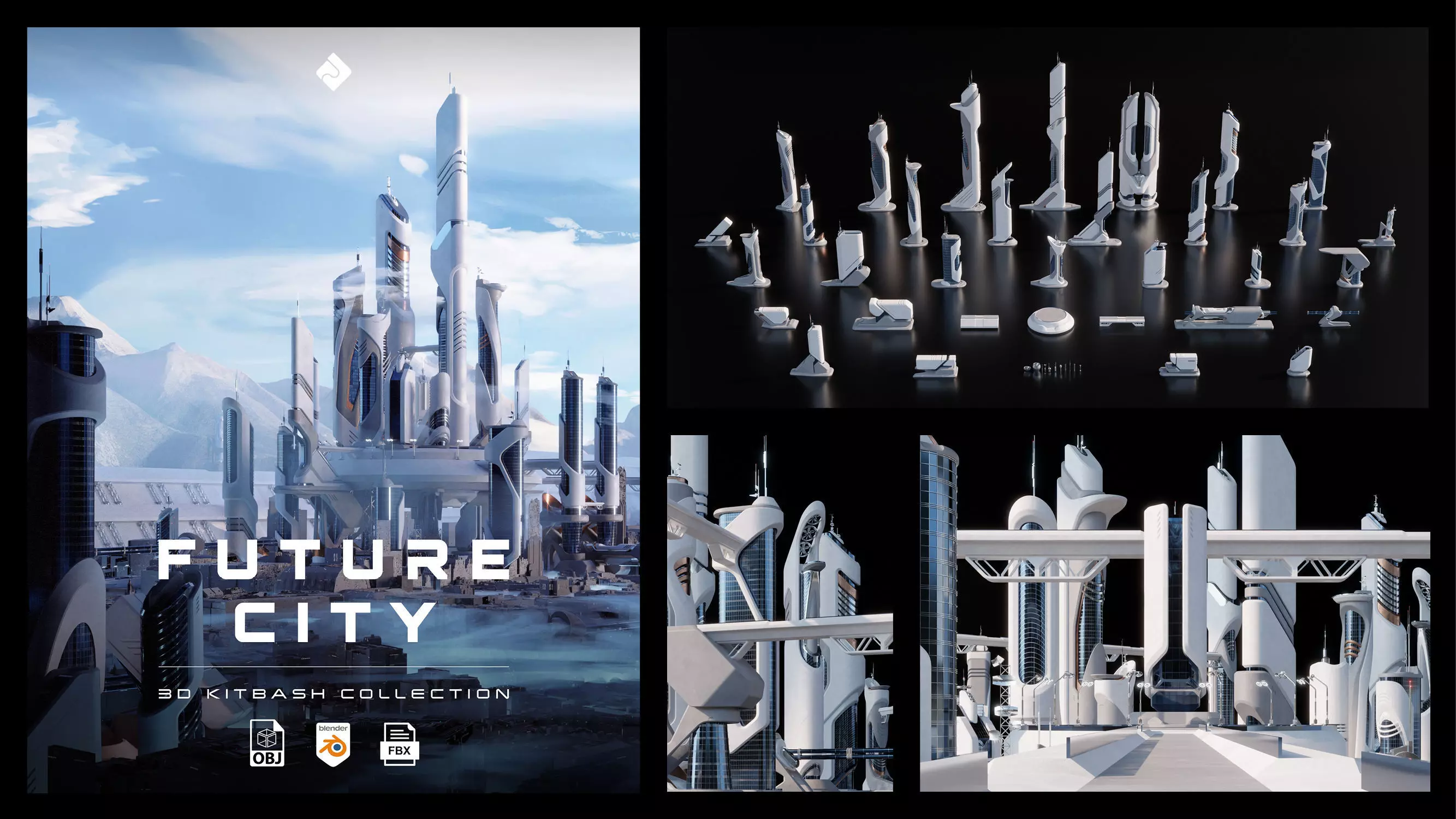 Future City - Futuristic Building Assets Blender 3D Kitbash Pack 3D model_0