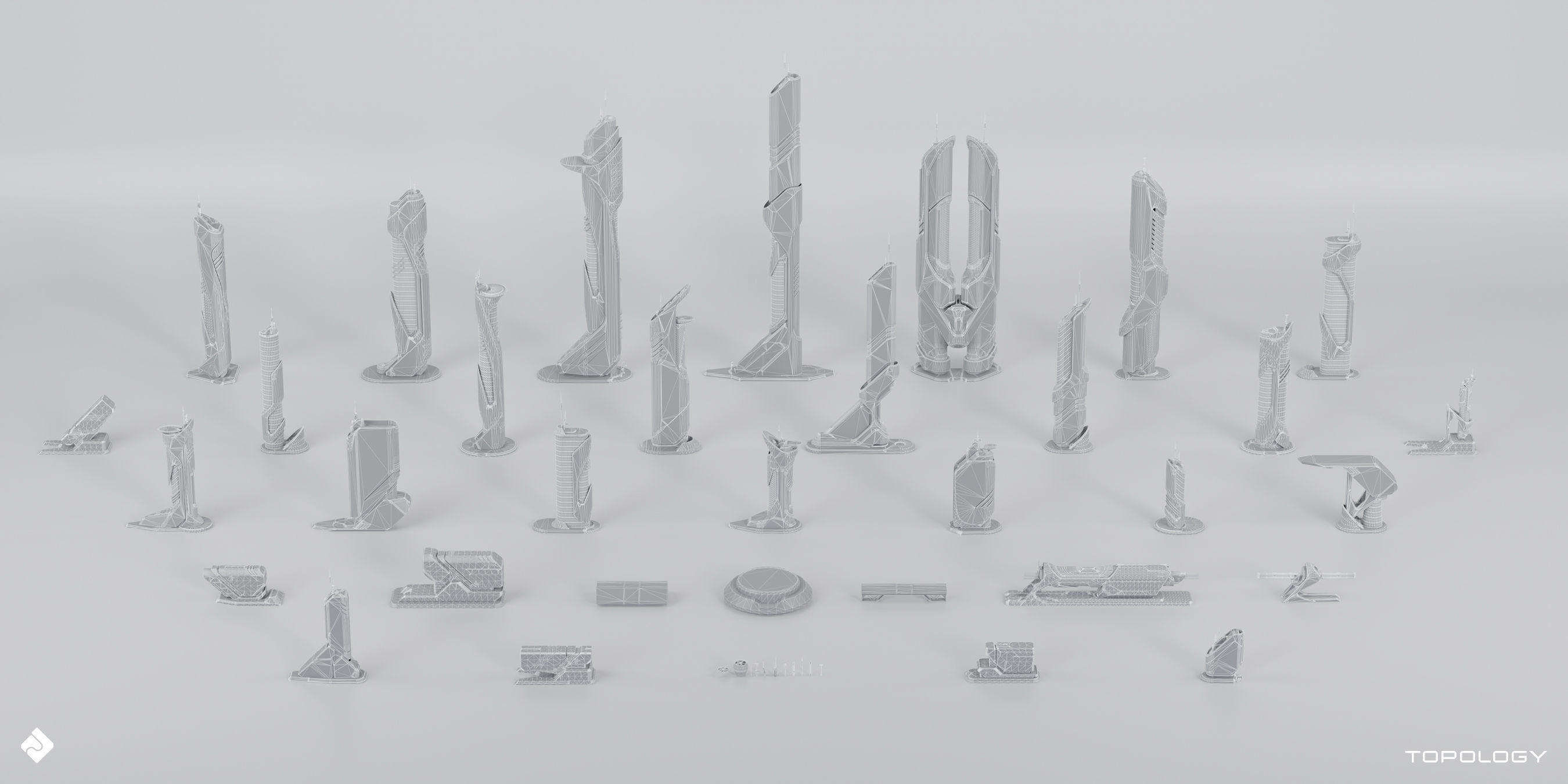 Future City - Futuristic Building Assets Blender 3D Kitbash Pack 3D model_5