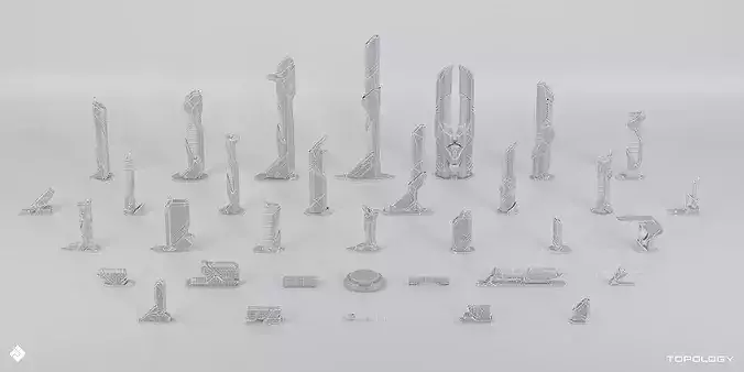 Future City - Futuristic Building Assets Blender 3D Kitbash Pack 3D model 6
