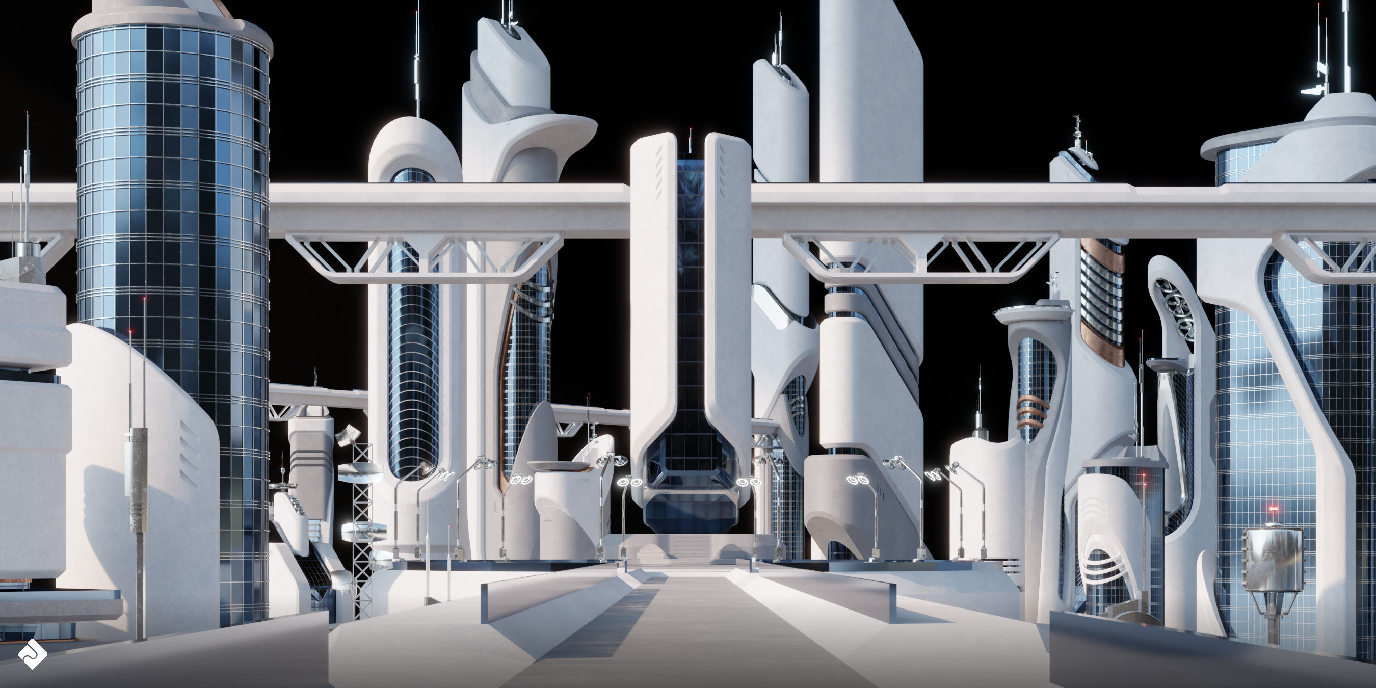 Future City - Futuristic Building Assets Blender 3D Kitbash Pack 3D model_14