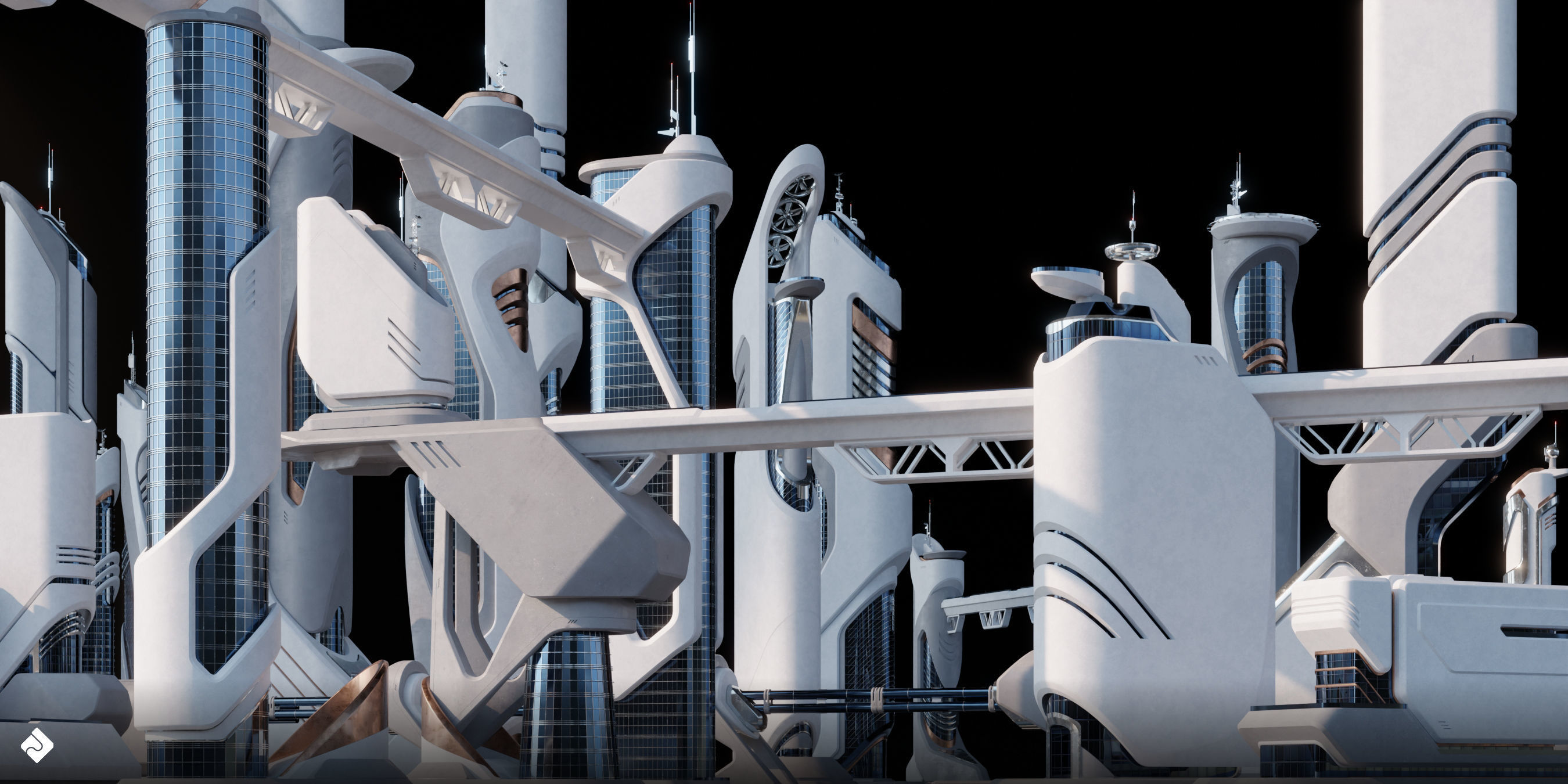 Future City - Futuristic Building Assets Blender 3D Kitbash Pack 3D model_11