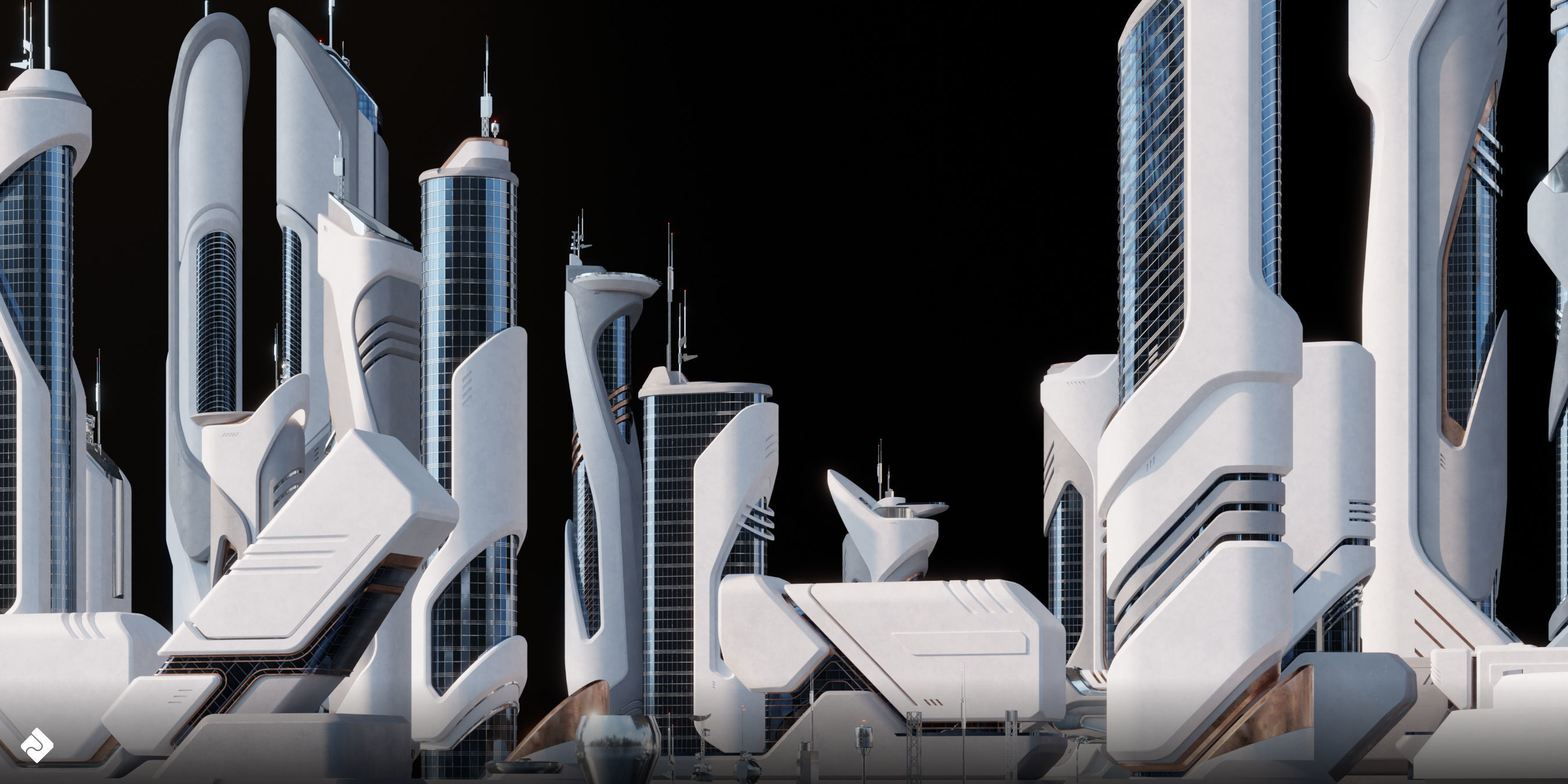 Future City - Futuristic Building Assets Blender 3D Kitbash Pack 3D model_9