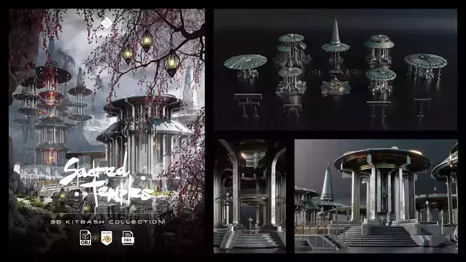 Sacred Temples - Asian Building Assets Blender 3D Kitbash Pack   3D model