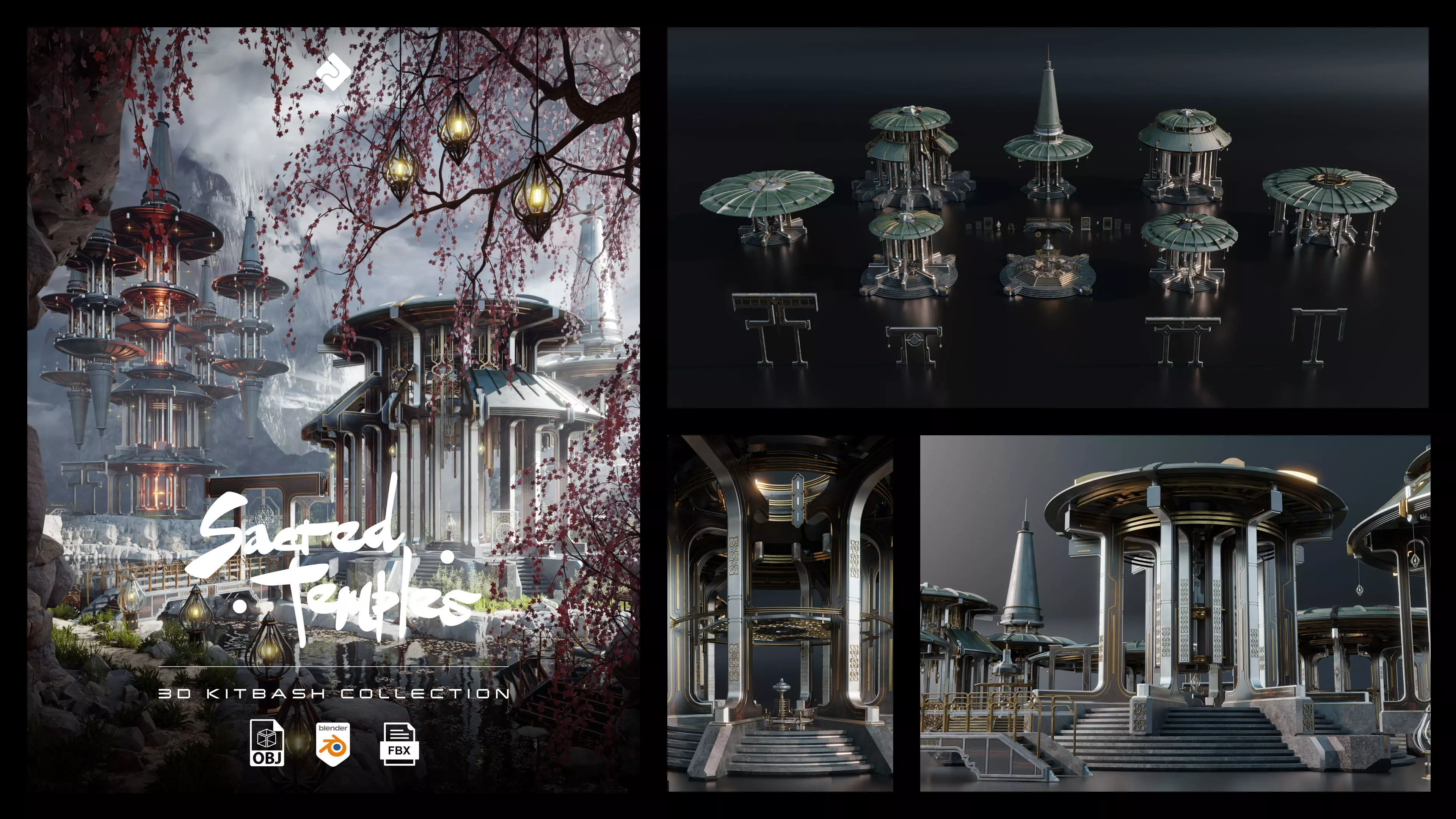Sacred Temples - Asian Building Assets Blender 3D Kitbash Pack 3D model_0