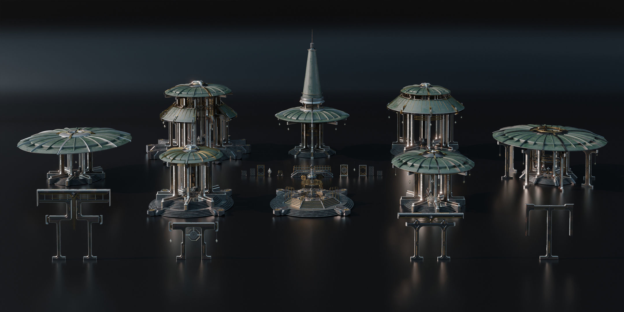 Sacred Temples - Asian Building Assets Blender 3D Kitbash Pack 3D model_11