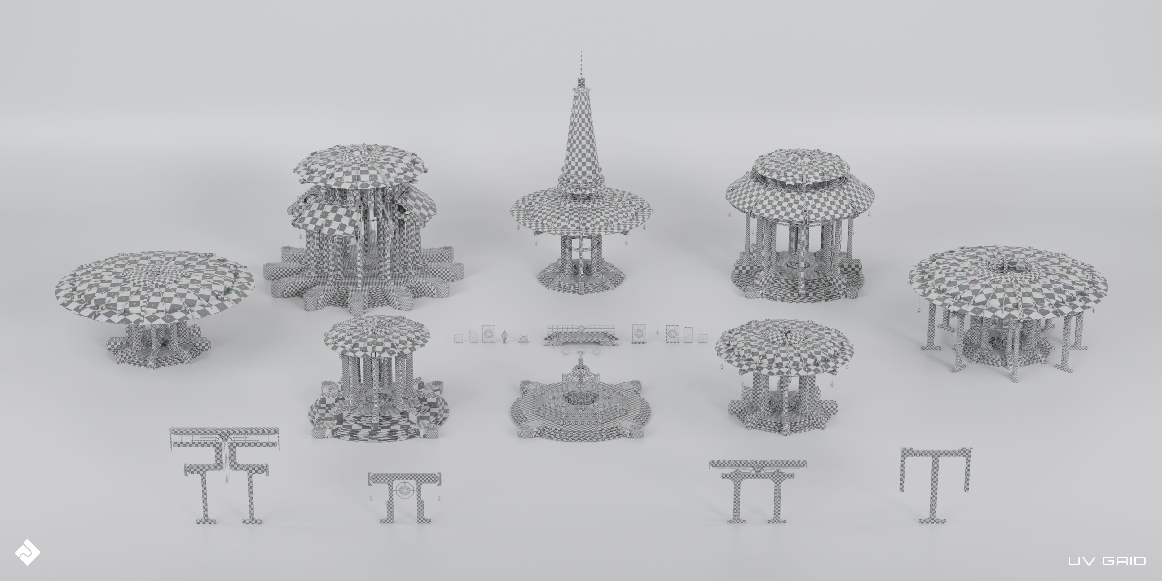 Sacred Temples - Asian Building Assets Blender 3D Kitbash Pack 3D model_5