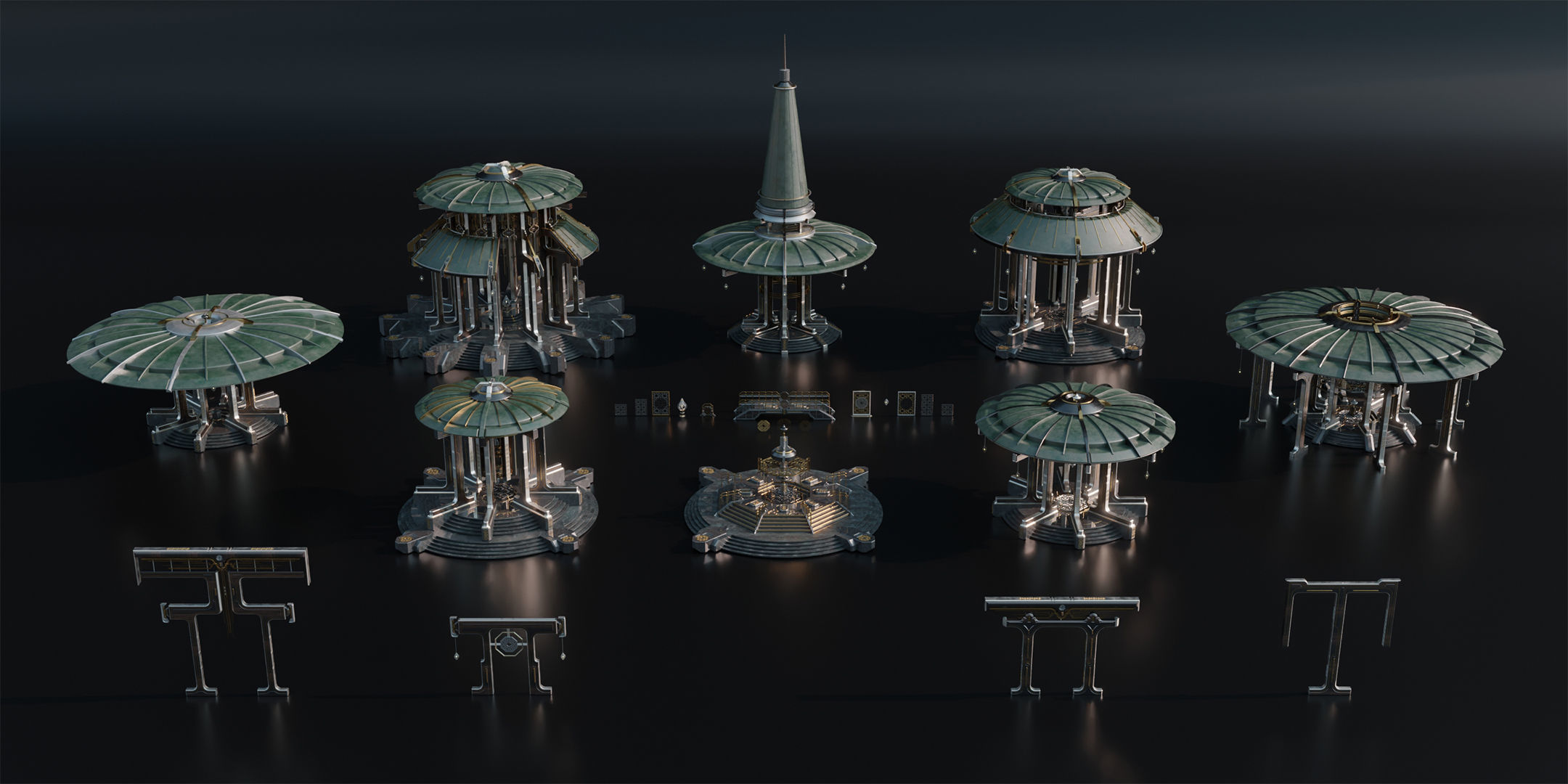Sacred Temples - Asian Building Assets Blender 3D Kitbash Pack 3D model_3