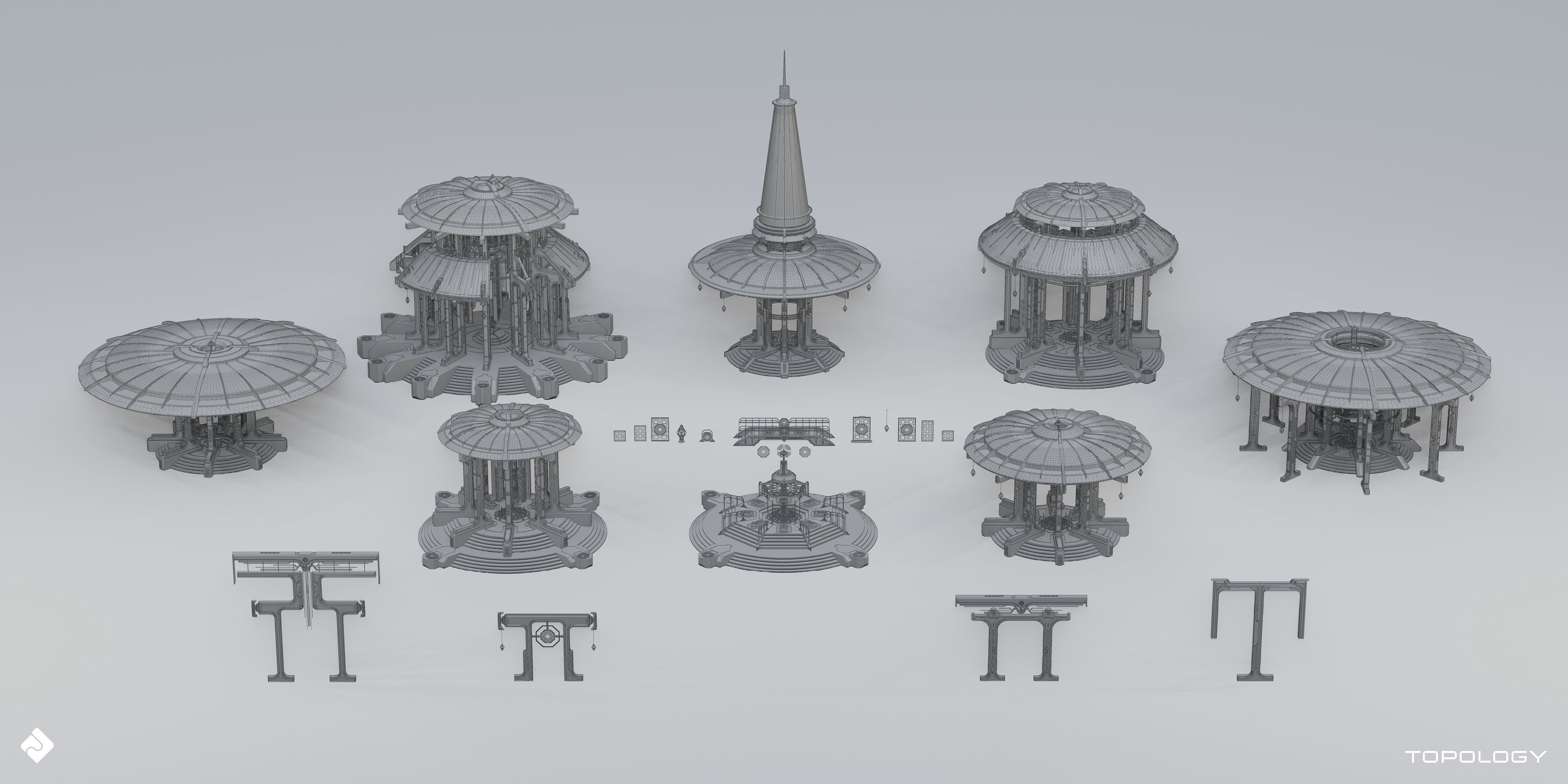 Sacred Temples - Asian Building Assets Blender 3D Kitbash Pack 3D model_6