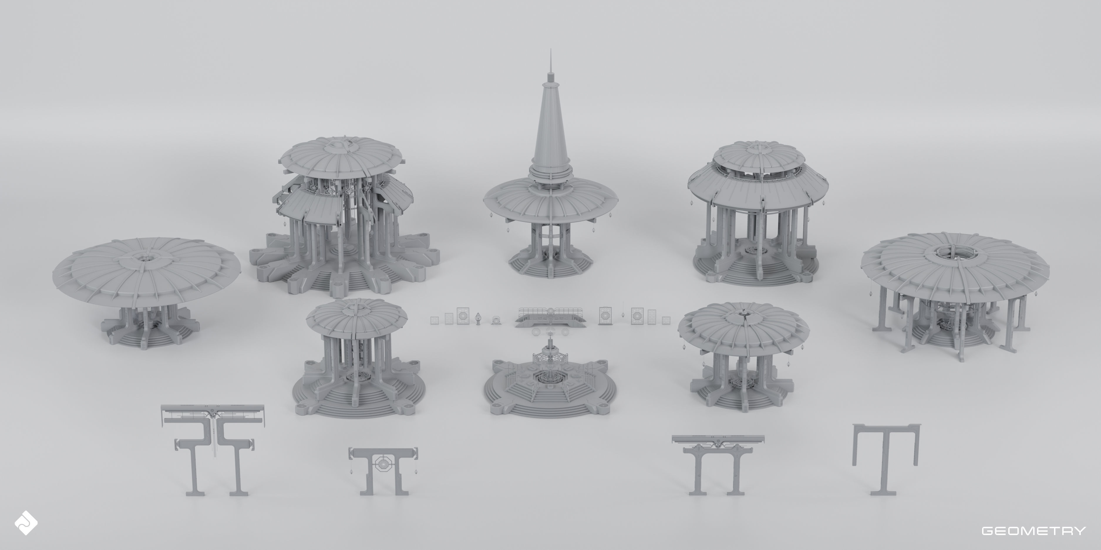 Sacred Temples - Asian Building Assets Blender 3D Kitbash Pack 3D model_4