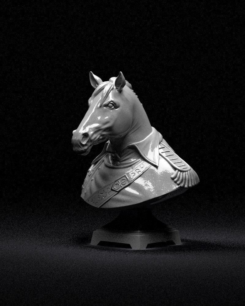 S00060 Chess Horse Bust General 3D print model_11