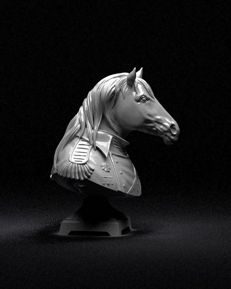 S00060 Chess Horse Bust General 3D print model_8