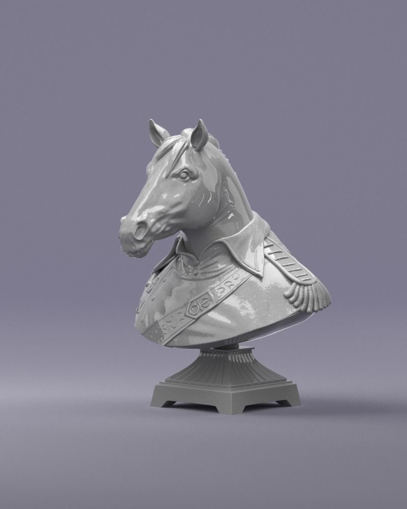S00060 Chess Horse Bust General 3D print model_5
