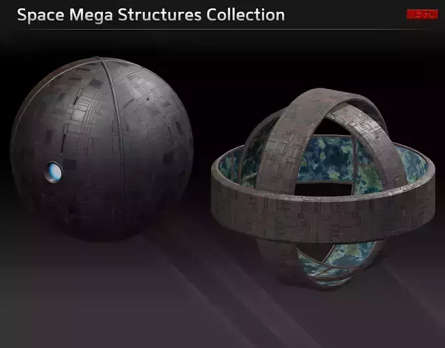 Space Mega Structures Collection Low-poly 3D model
