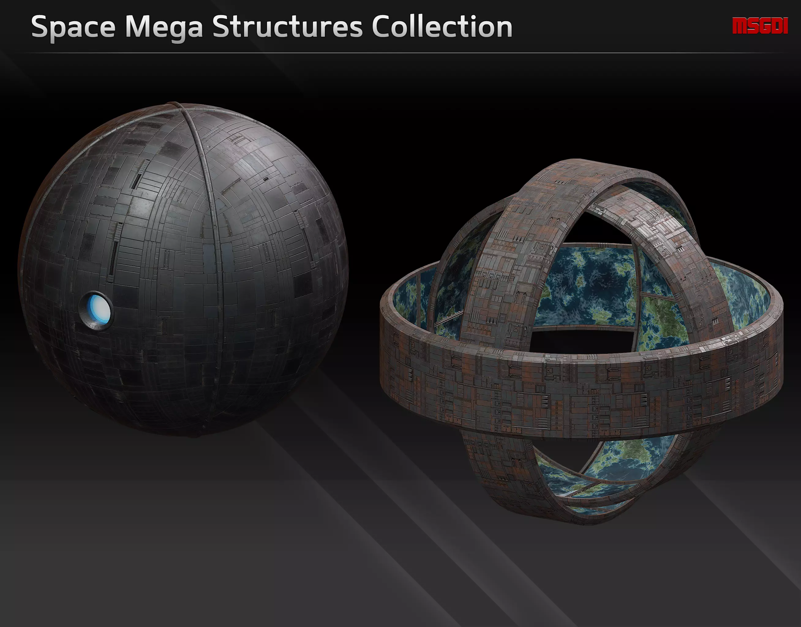 Space Mega Structures Collection Low-poly 3D model_0