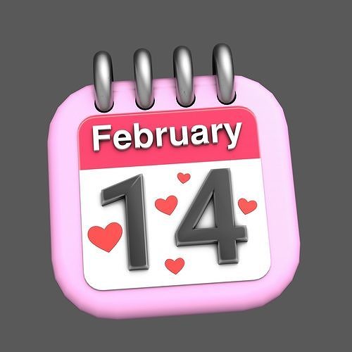 Valentine day calendar Low-poly 3D model
