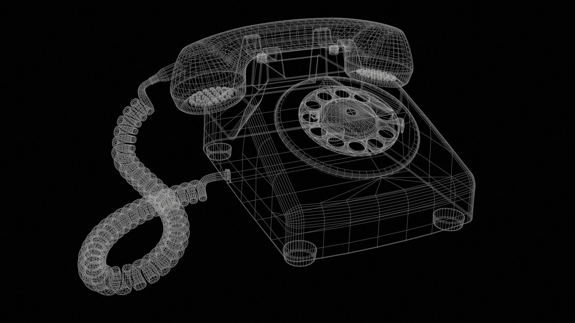 70s Retro Rotary Telephone Low-poly 3D model_1