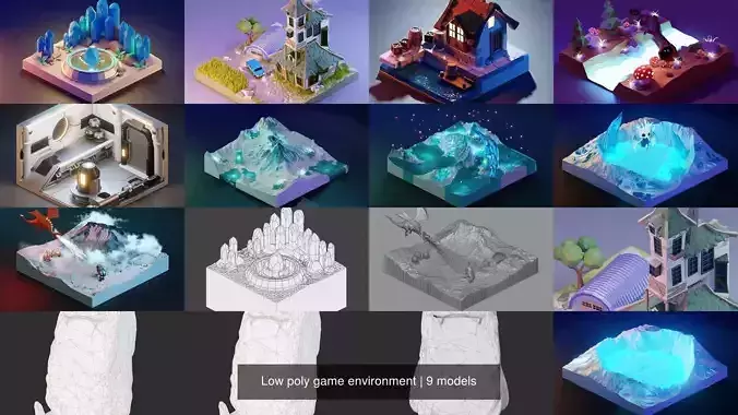 Low poly game environment 3D Model Collection