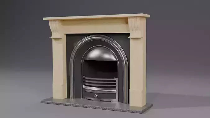 Pine Mantelpiece with open metal fireplace 3D model