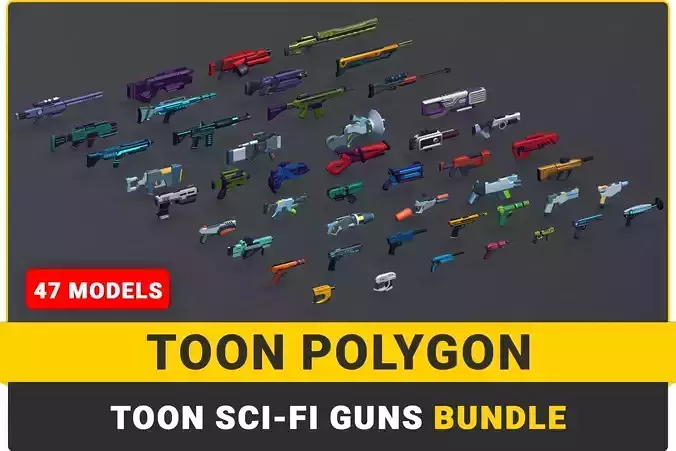 Toon SciFi Guns Bundle - 47 Low Poly Guns Low-poly 3D model