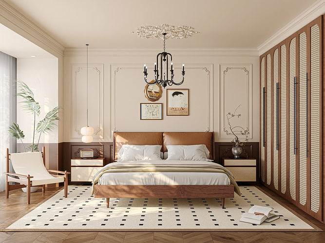 Elegant French Style Bedroom Free 3D model