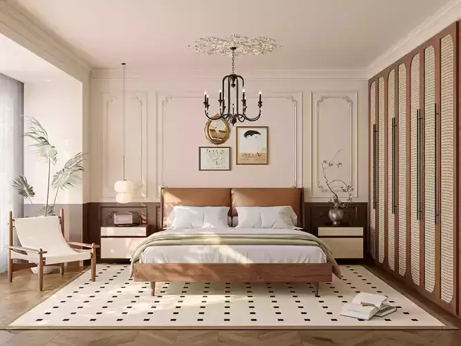 Elegant French Style Bedroom Free 3D model