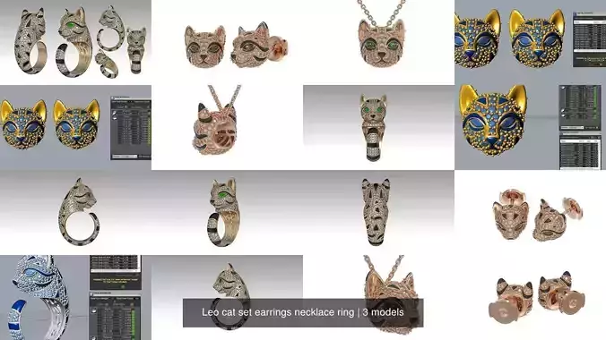 Leo cat set earrings necklace ring