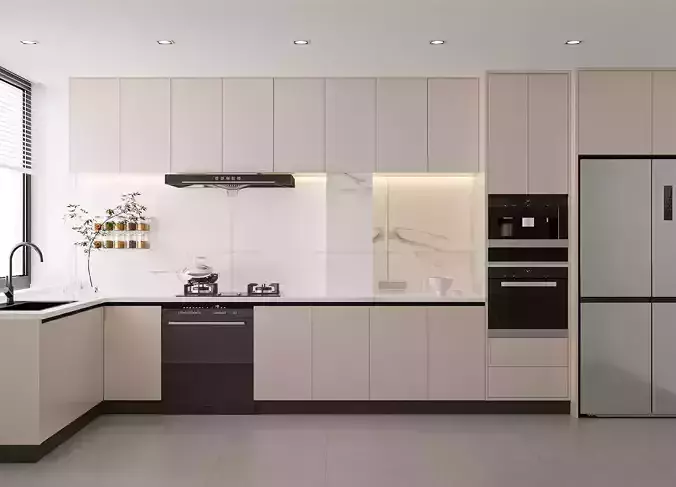 Modern Minimalist L-Shaped Kitchen Interior 3D model