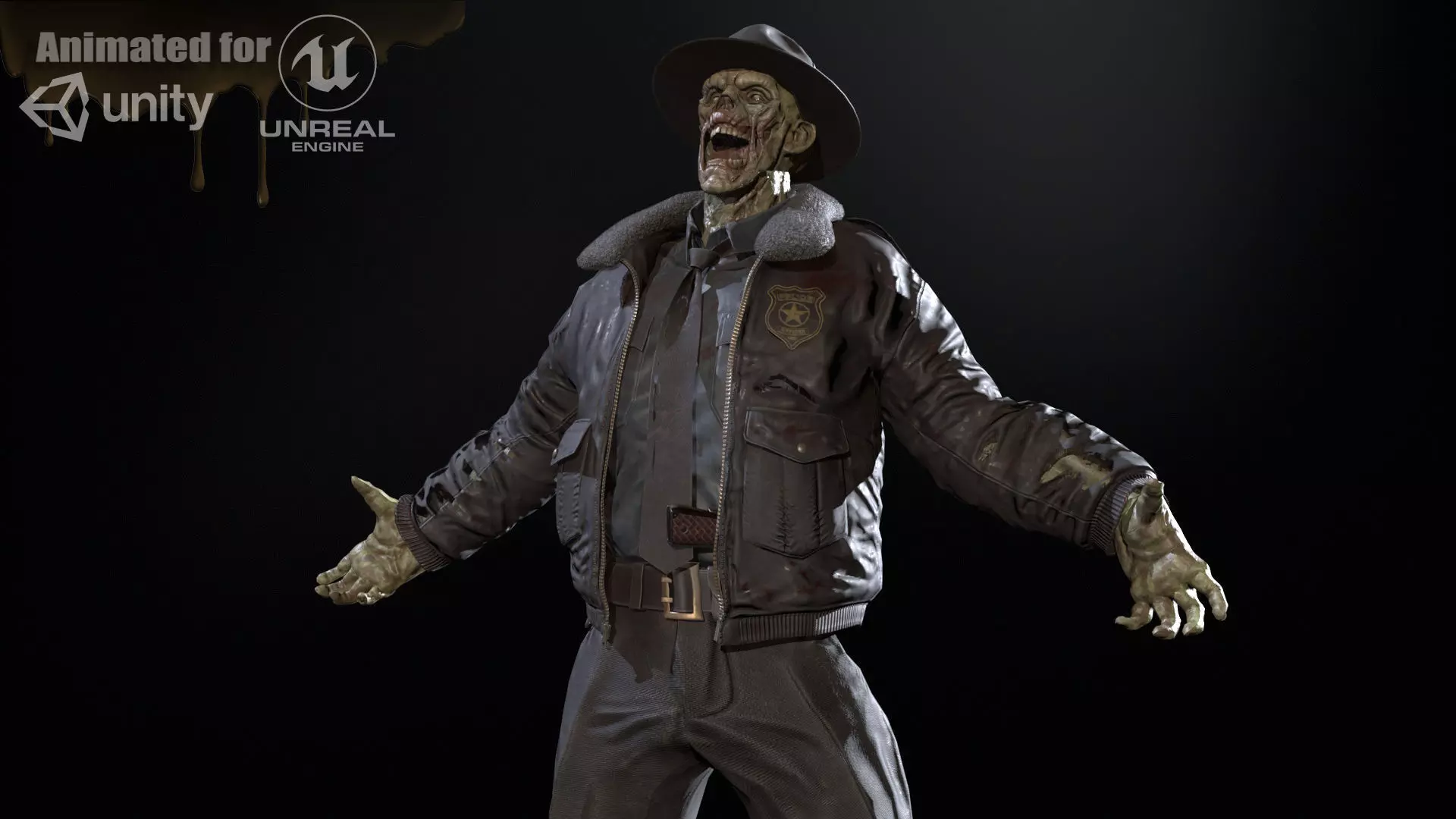 Zombie Sheriff Low-poly 3D model_0