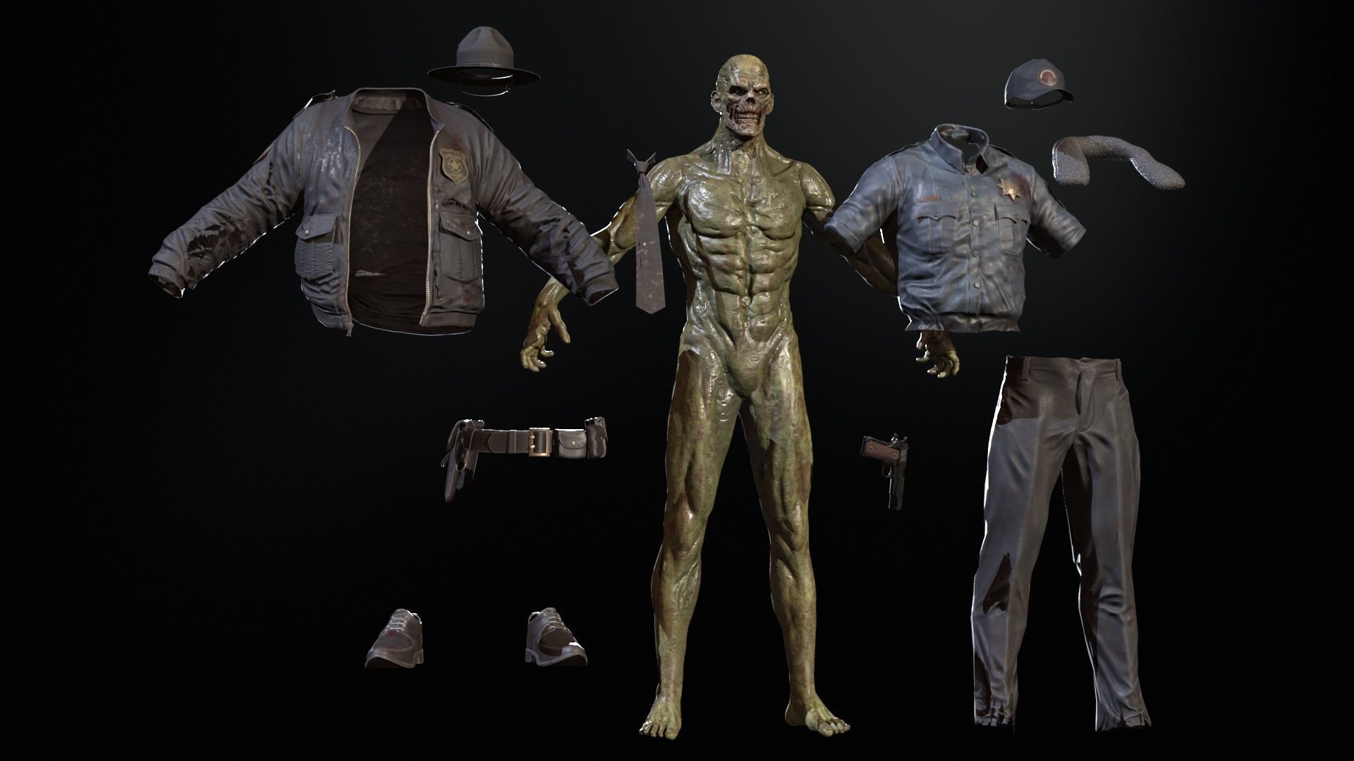 Zombie Sheriff Low-poly 3D model_12