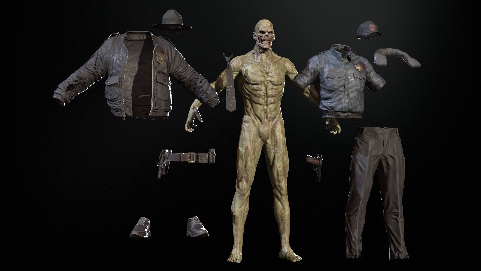 Zombie Sheriff Low-poly 3D model_11