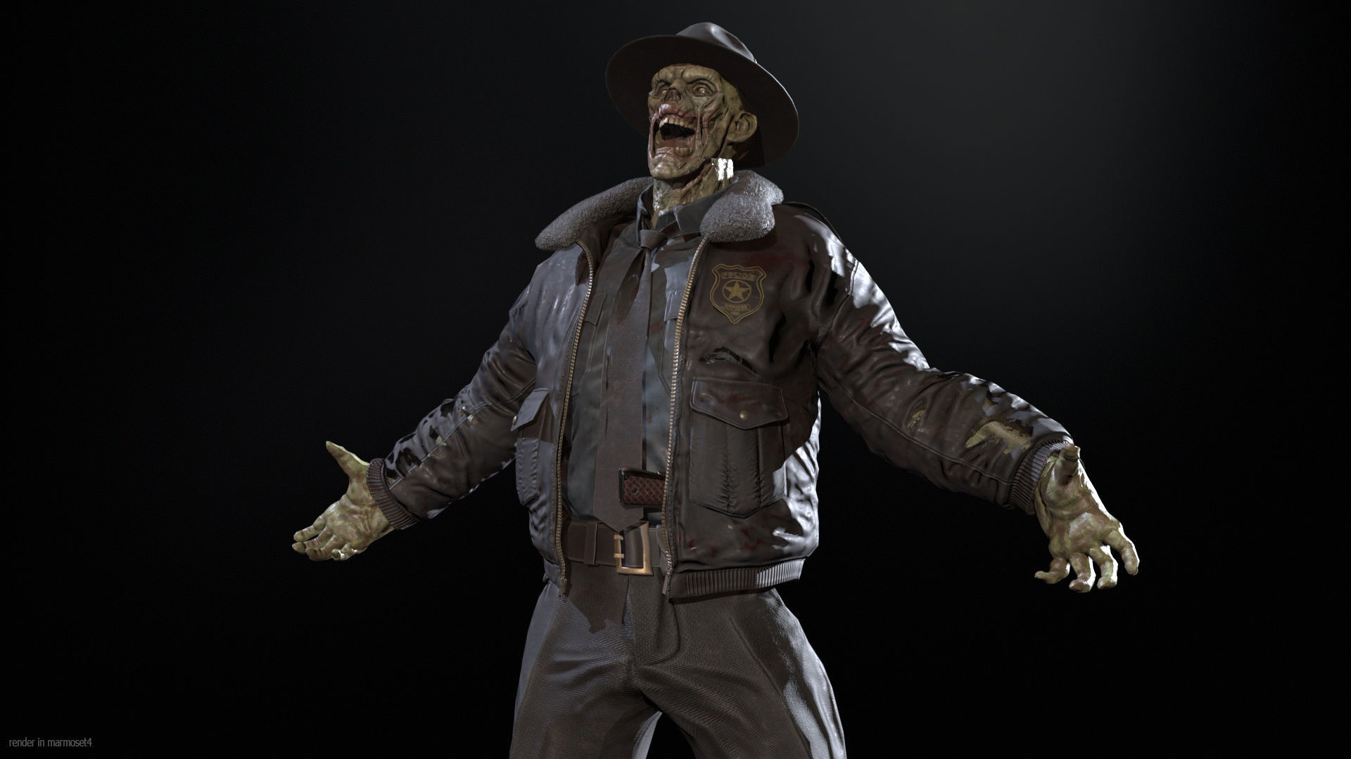 Zombie Sheriff Low-poly 3D model_3