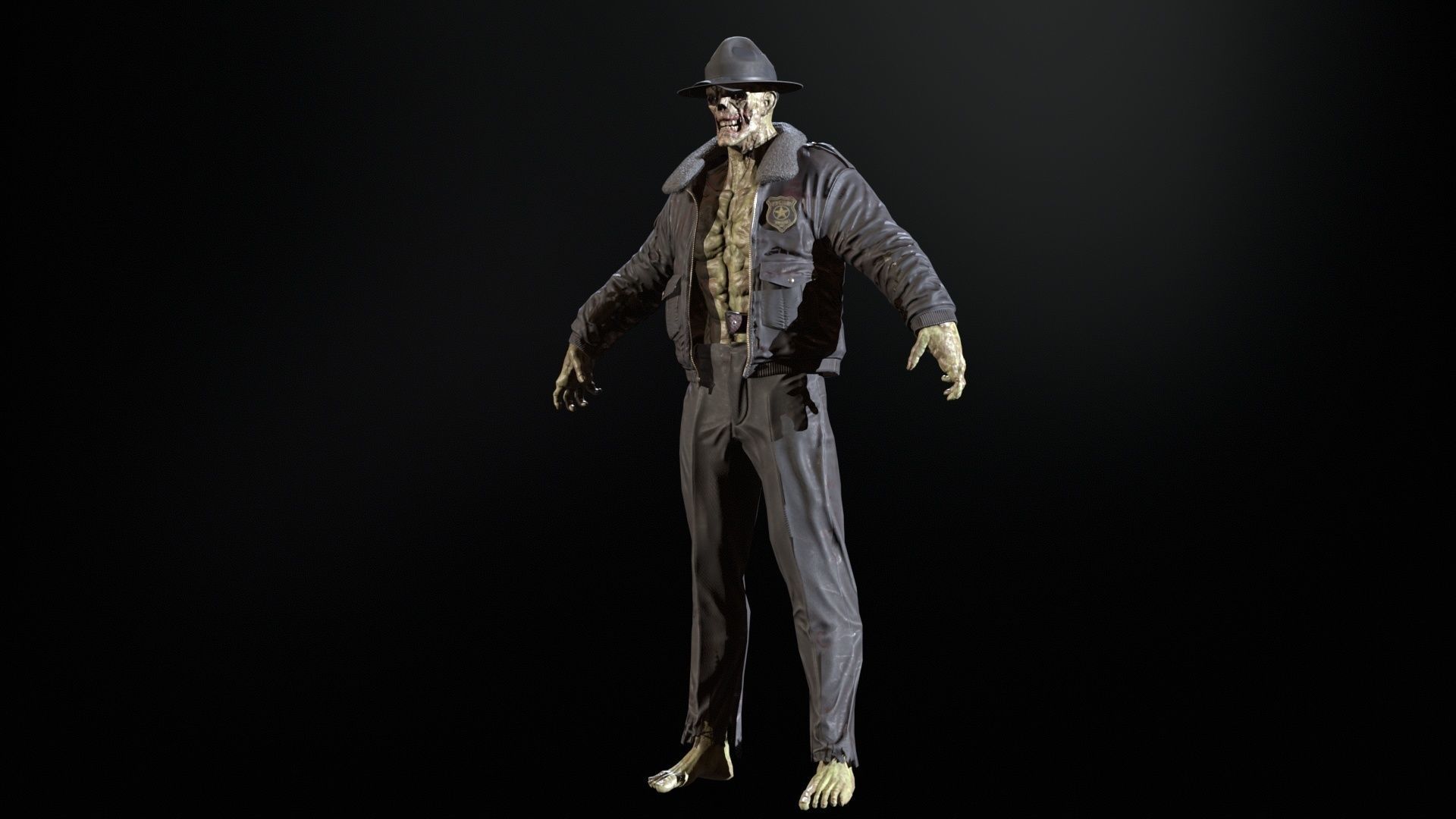 Zombie Sheriff Low-poly 3D model_10