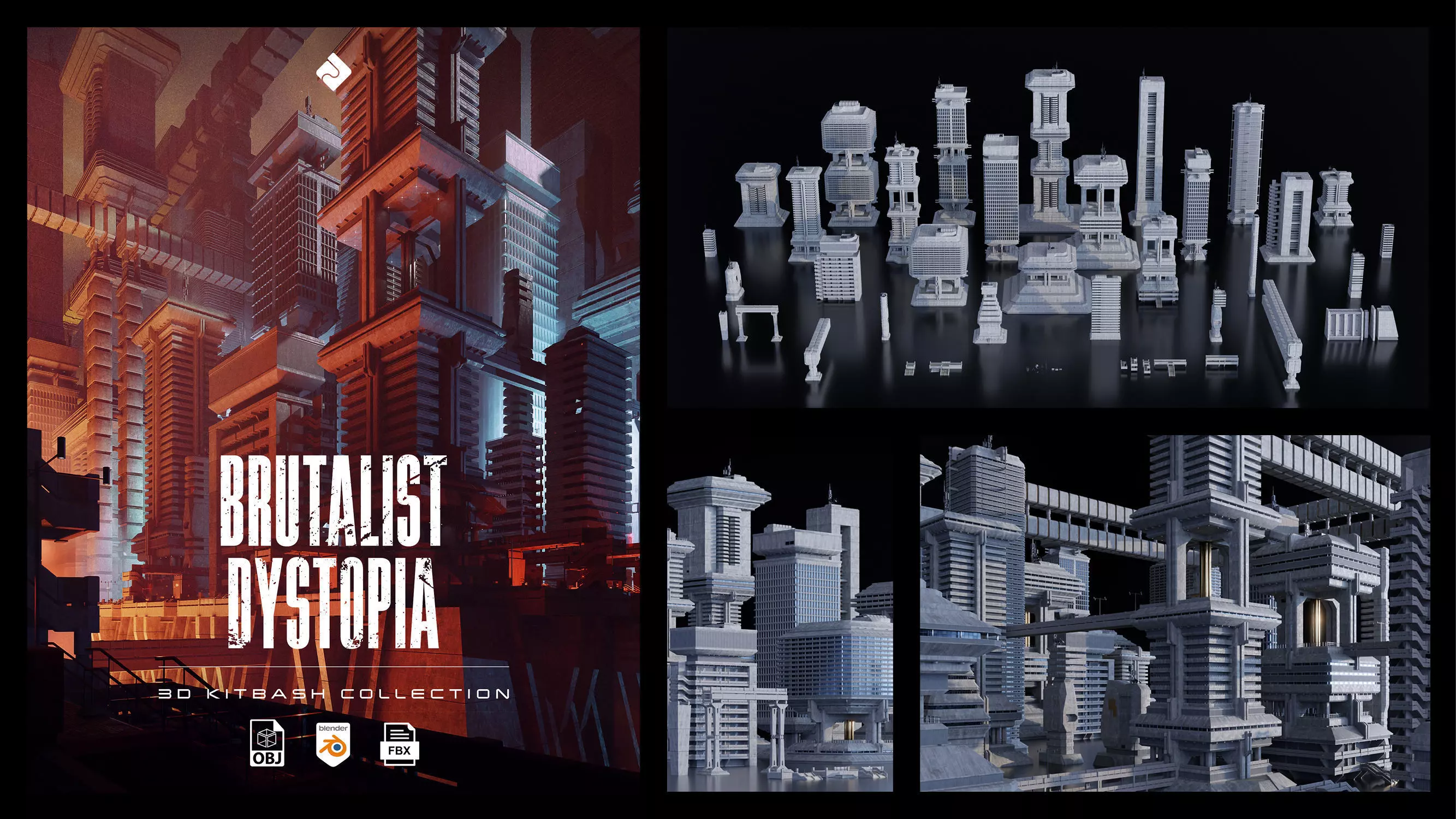 Brutalist Dystopia - Concrete Buildings Blender 3D Kitbash Pack 3D model_0