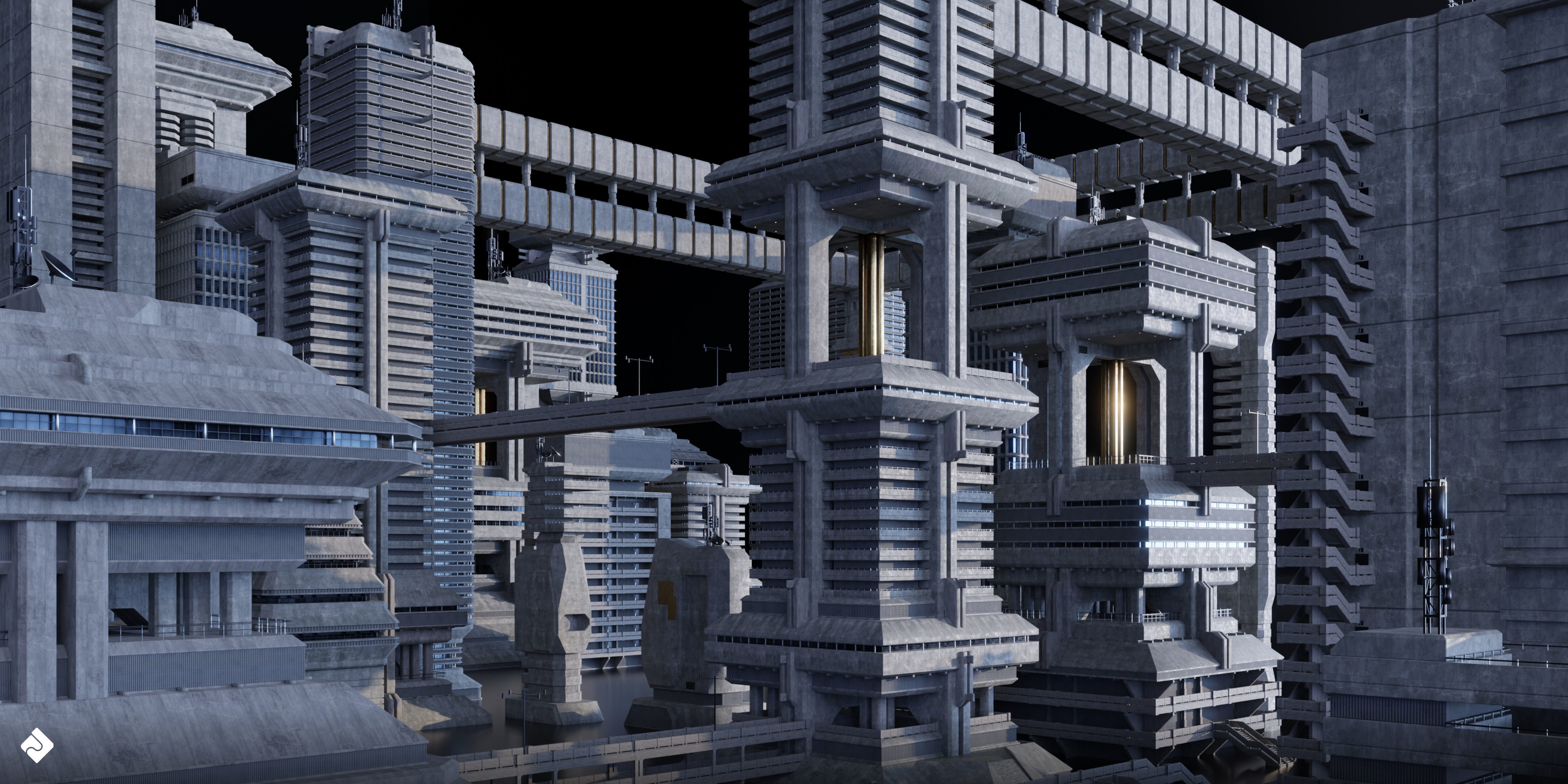 Brutalist Dystopia - Concrete Buildings Blender 3D Kitbash Pack 3D model_9