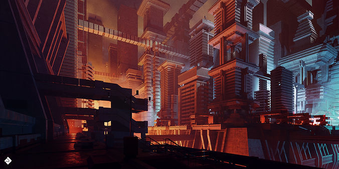Brutalist Dystopia - Concrete Buildings Blender 3D Kitbash Pack 3D model 2