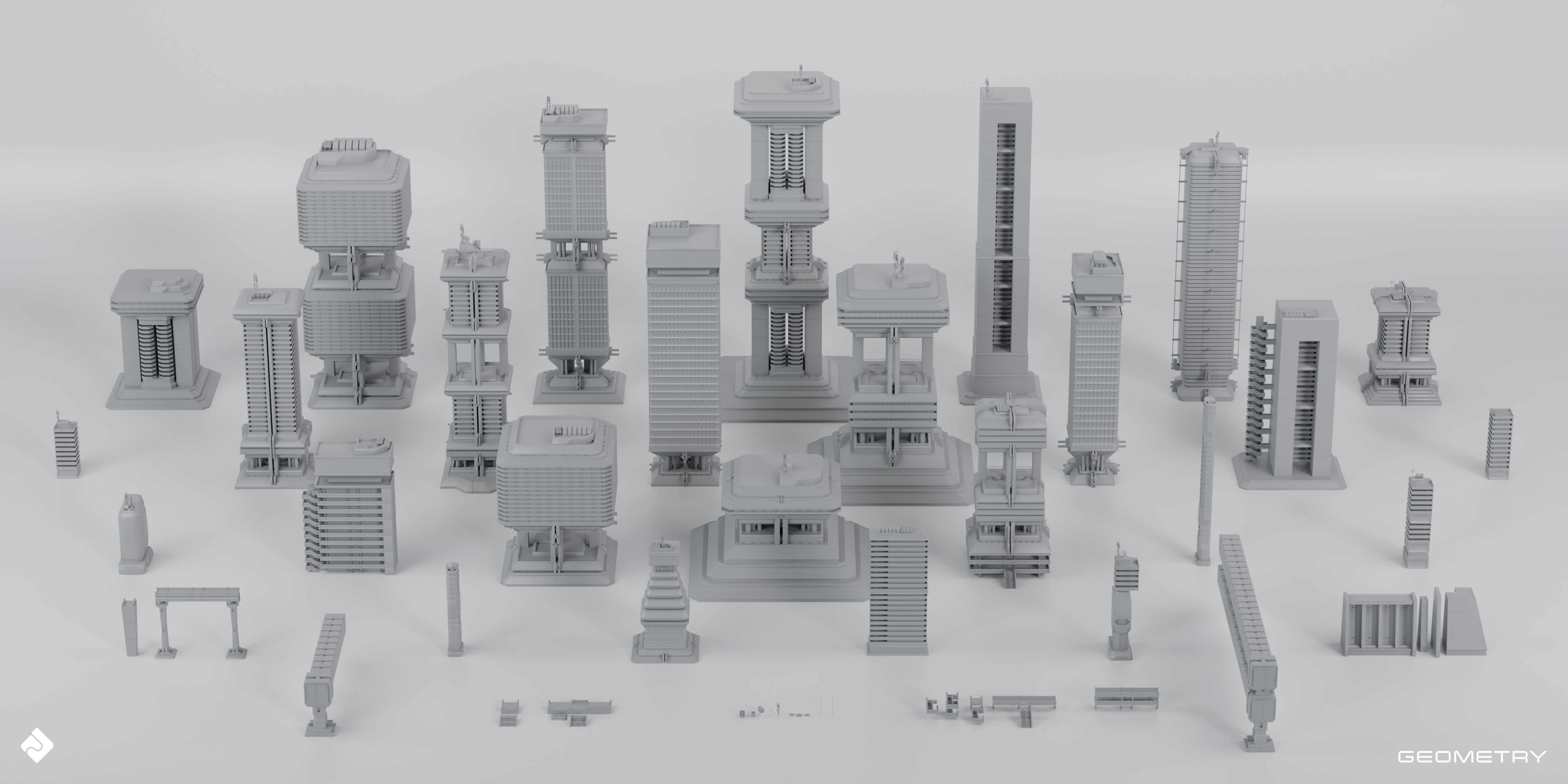 Brutalist Dystopia - Concrete Buildings Blender 3D Kitbash Pack 3D model_3