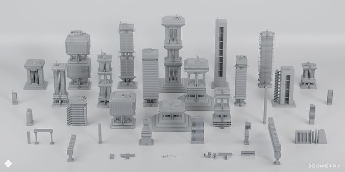Brutalist Dystopia - Concrete Buildings Blender 3D Kitbash Pack 3D model 4