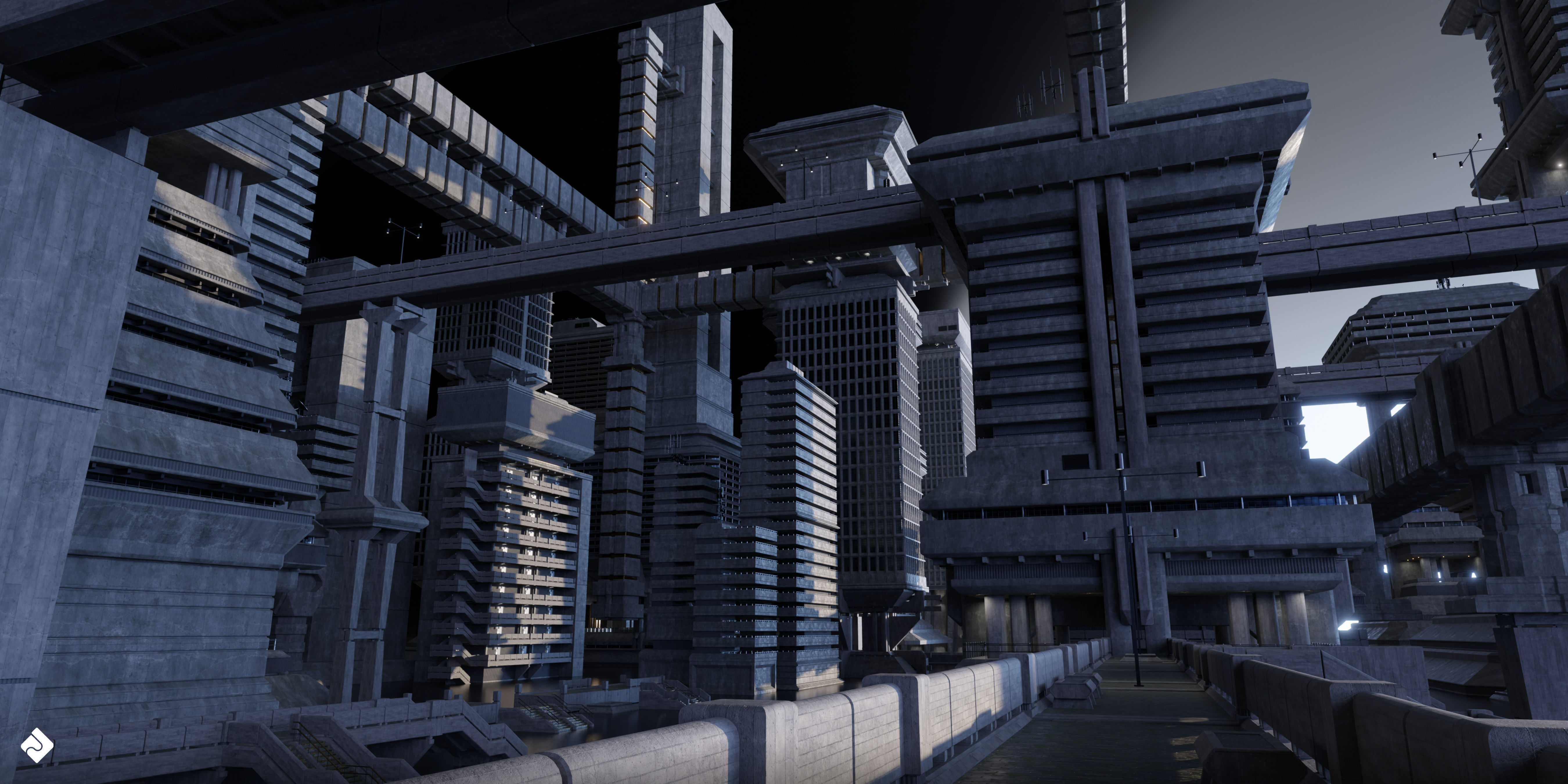 Brutalist Dystopia - Concrete Buildings Blender 3D Kitbash Pack 3D model_7