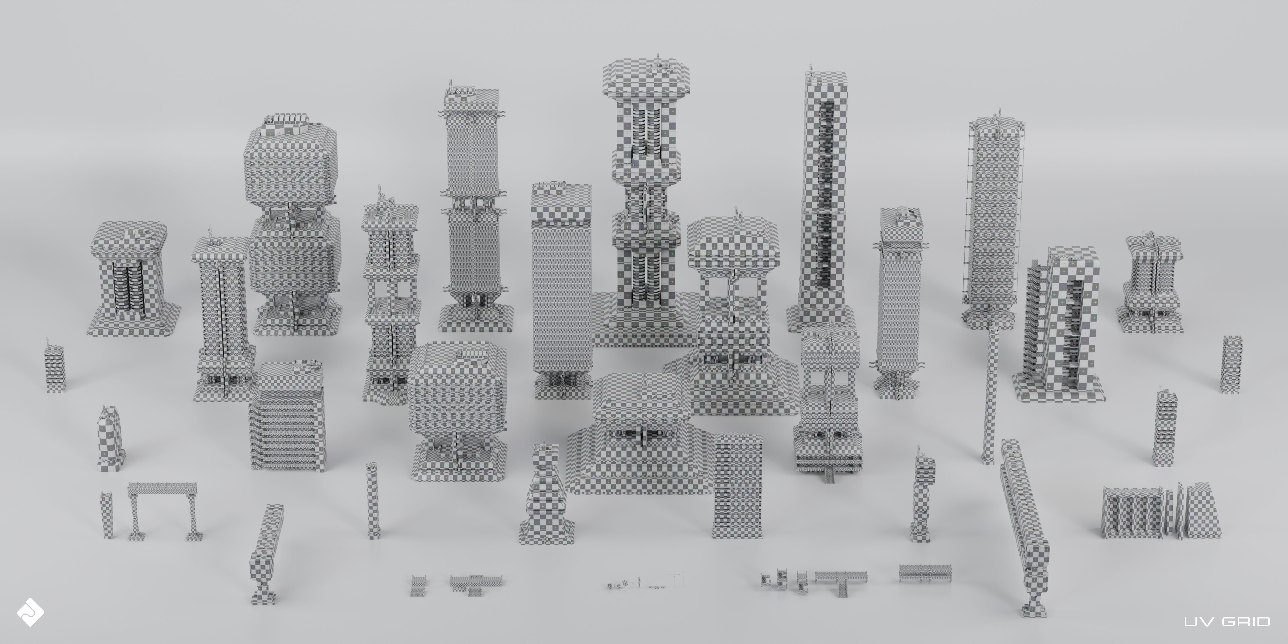 Brutalist Dystopia - Concrete Buildings Blender 3D Kitbash Pack 3D model_4