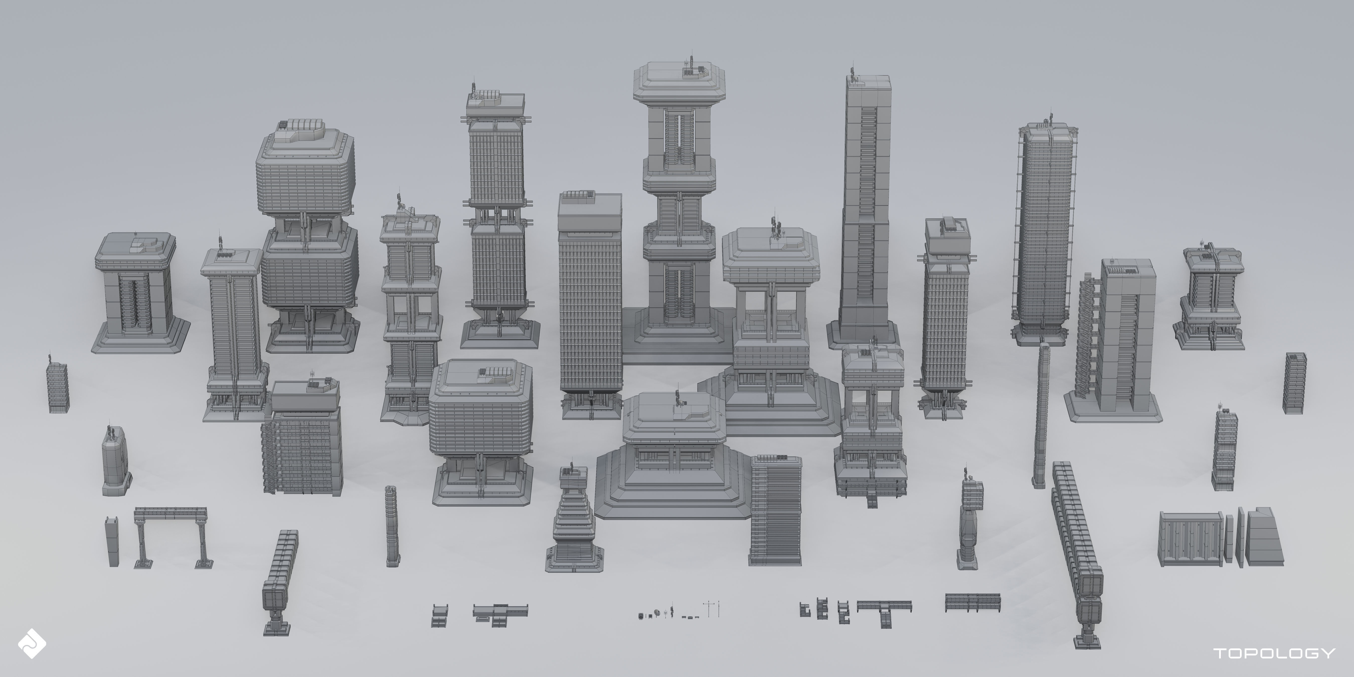 Brutalist Dystopia - Concrete Buildings Blender 3D Kitbash Pack 3D model_5