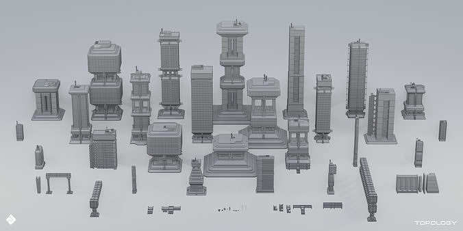 Brutalist Dystopia - Concrete Buildings Blender 3D Kitbash Pack 3D model 6