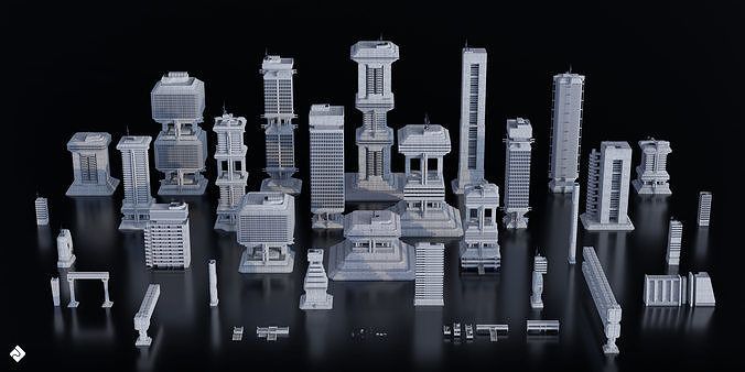 Brutalist Dystopia - Concrete Buildings Blender 3D Kitbash Pack 3D model 3