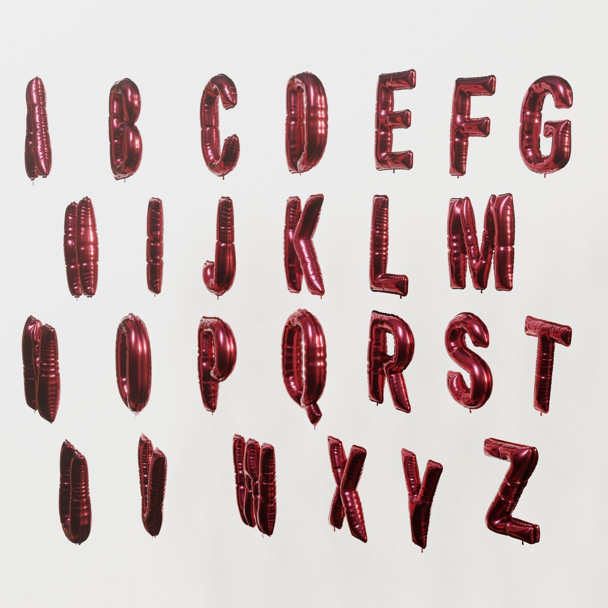 Balloons alphabet 5 colors 3D model_10