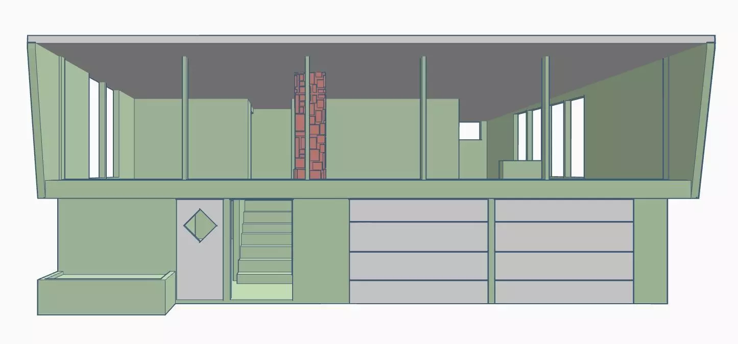 Mid-Century Bi-Level House 1-64 S Scale 3D print model_0