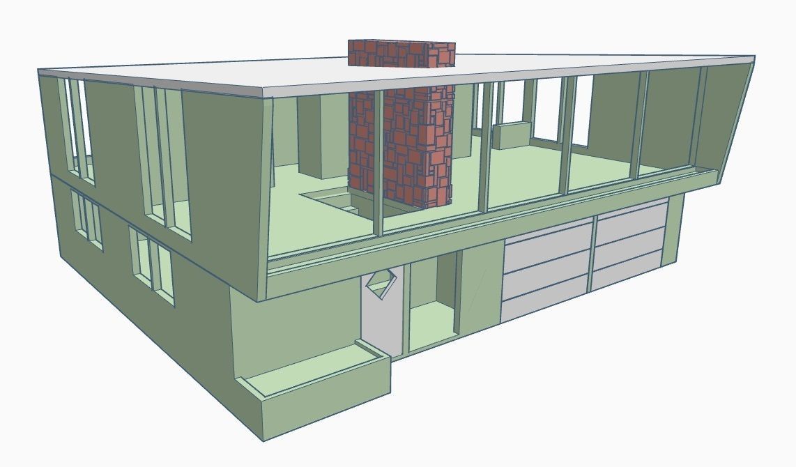 Mid-Century Bi-Level House 1-64 S Scale 3D print model_1