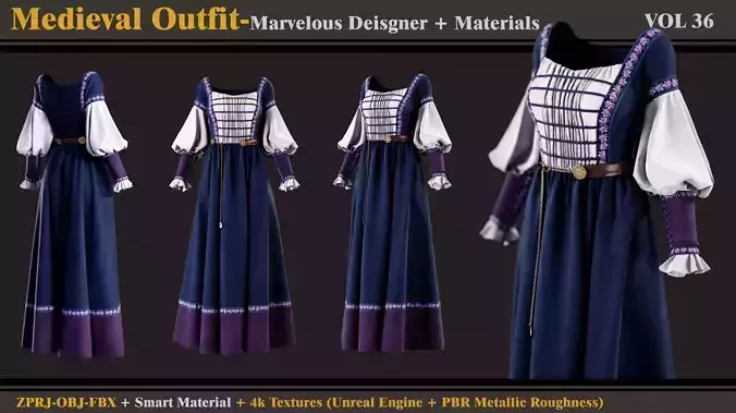 Medieval Outfit- MD-Clo3d - Smart Material- Textures- OBJ- FBX