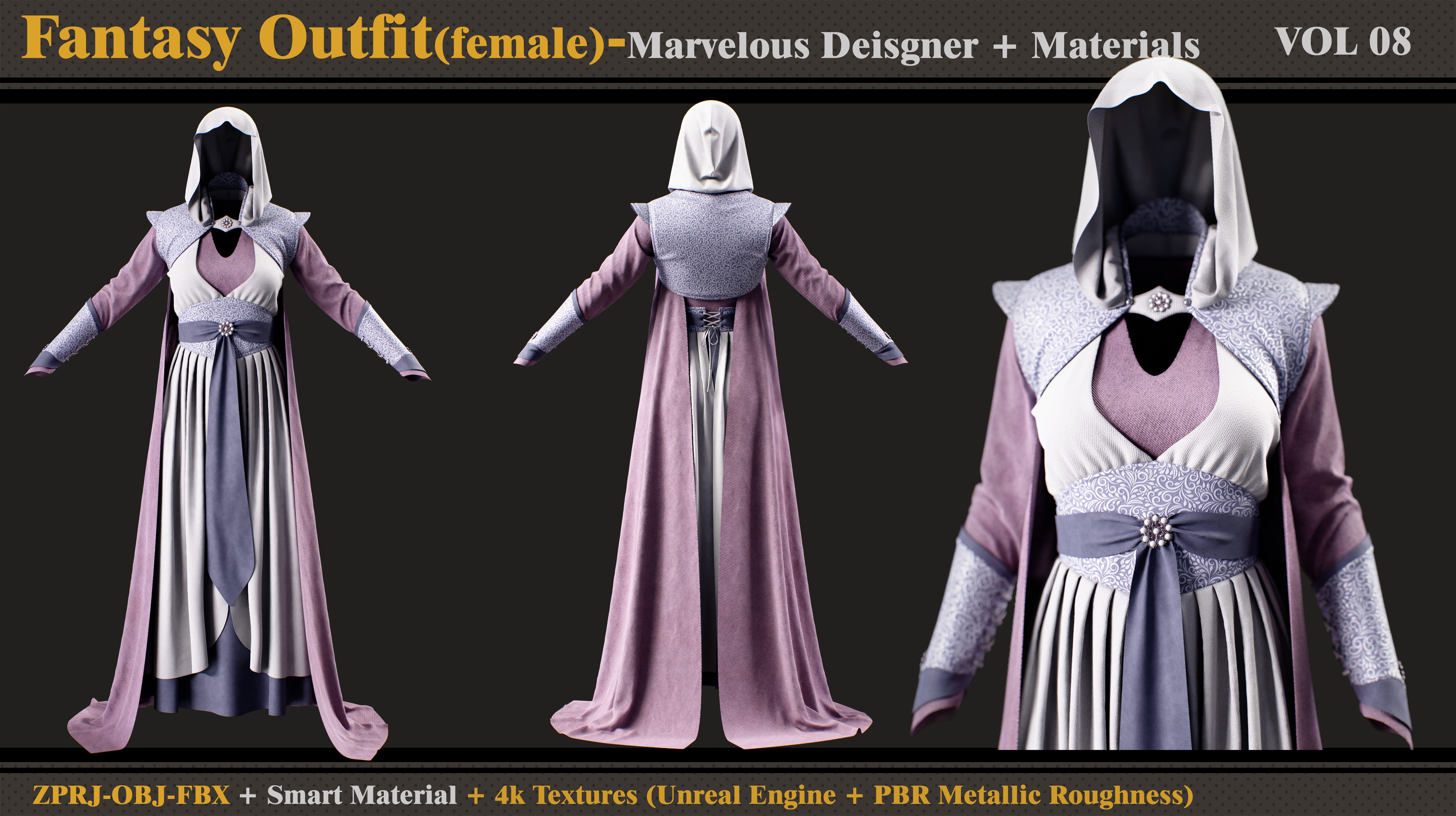 Fantasy Outfit- MD-Clo3d-Smart Material -Textures - OBJ -FBX 3D model_1