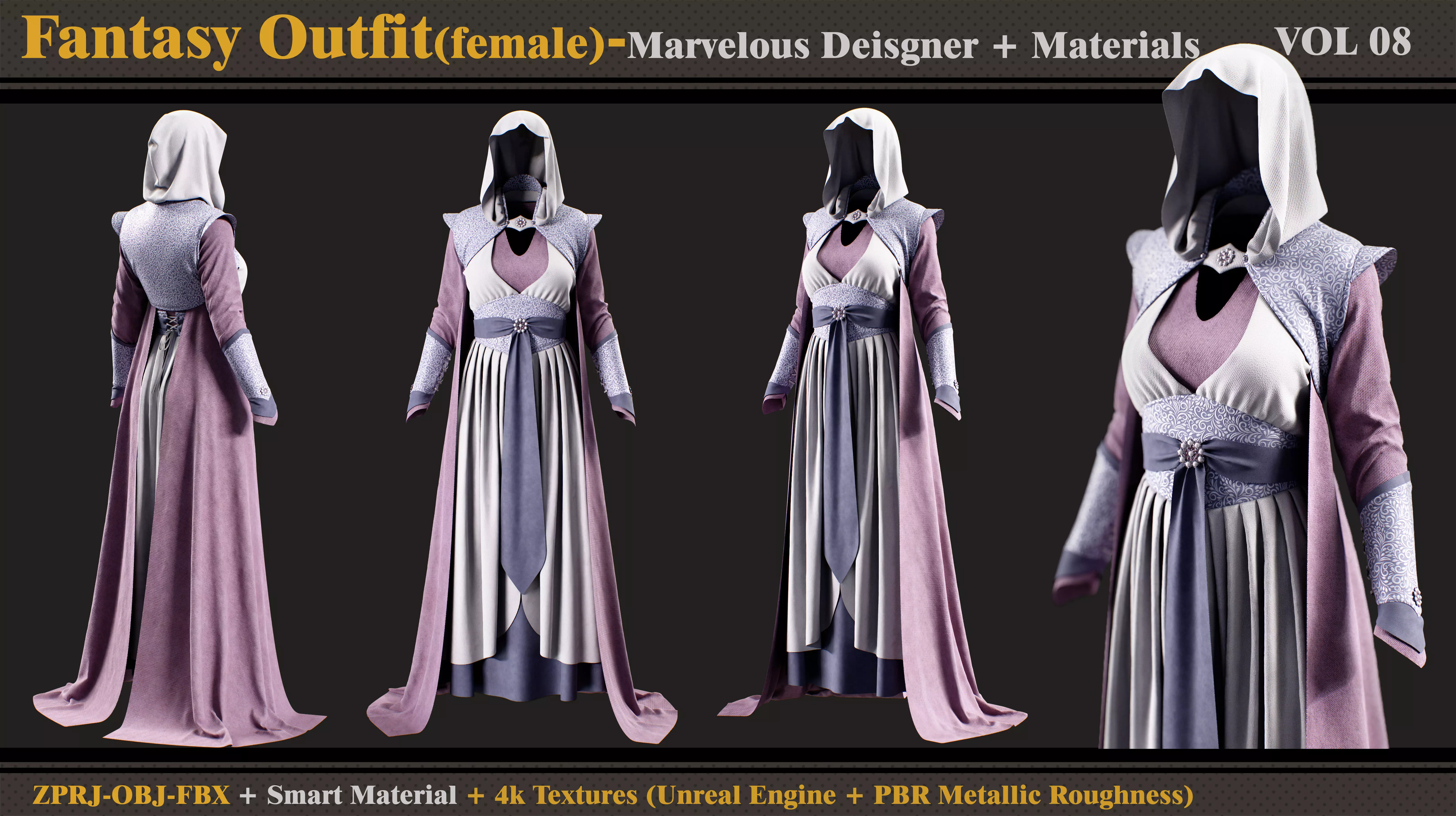 Fantasy Outfit- MD-Clo3d-Smart Material -Textures - OBJ -FBX 3D model_0