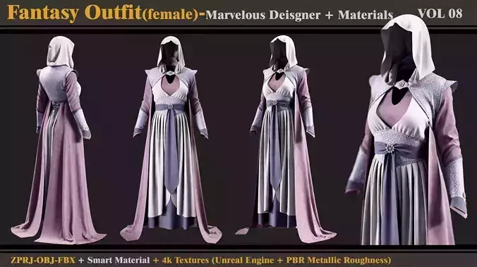 Fantasy Outfit- MD-Clo3d-Smart Material -Textures - OBJ -FBX